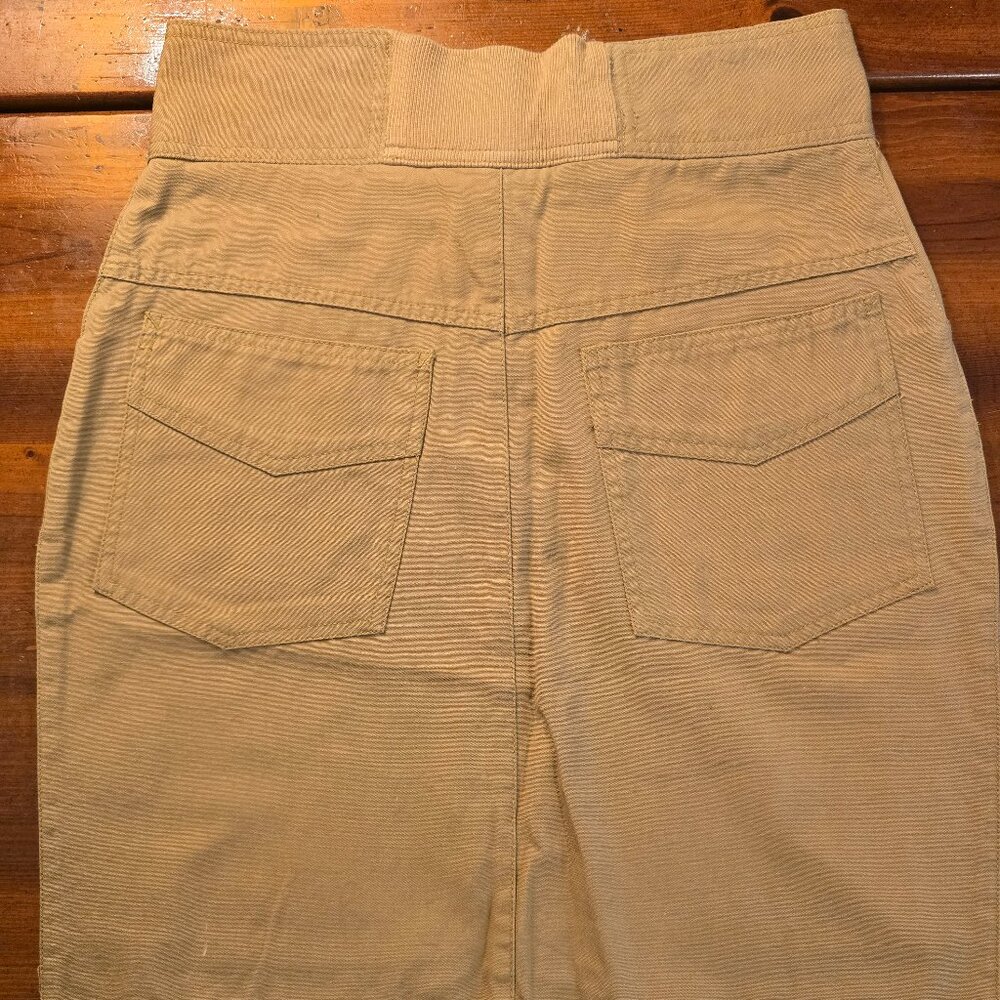 Skirt Mixed Blues Tan Denim Front Buckle Zip Pockets A-line Cotton size 9 1990s - Picture 4 of 11